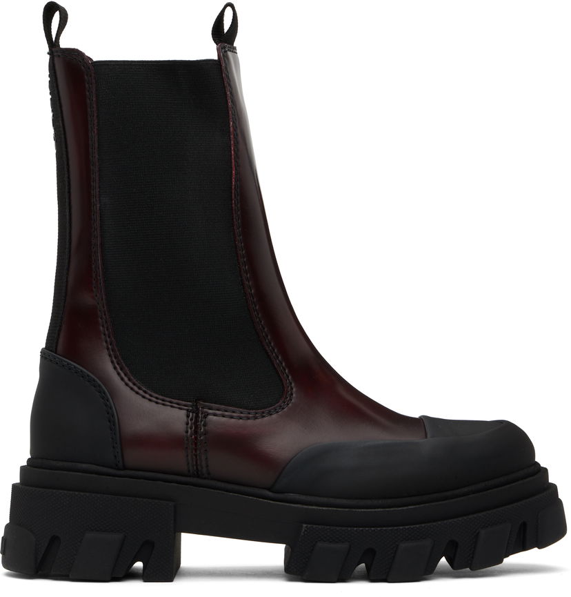 Kläder GANNI GANNI Cleated Mid Chelsea Boots Bourgogne | S2897