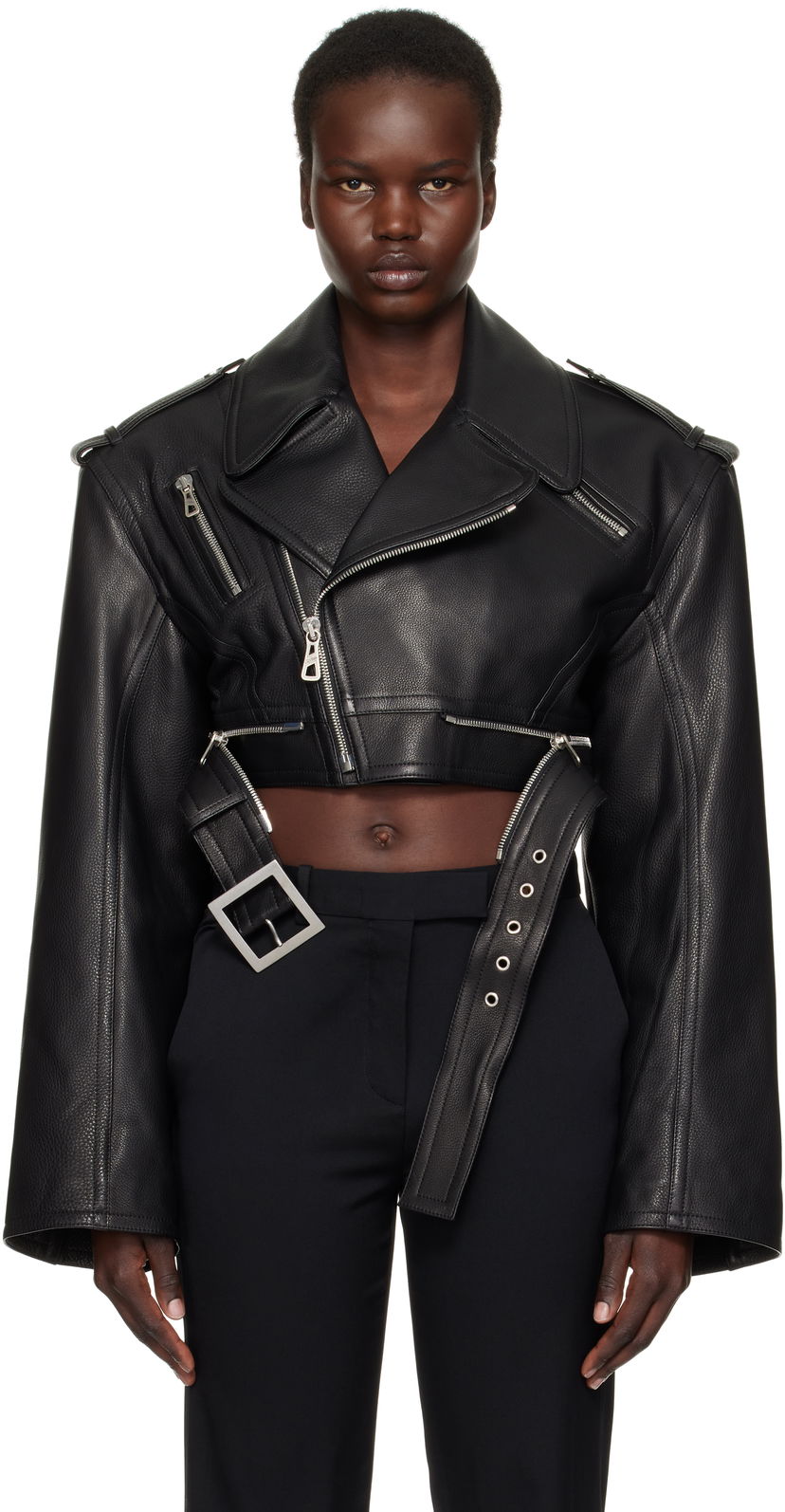 Jacka Jean Paul Gaultier Jean Paul Gaultier 'The Cropped Perfecto' Cropped Leather Jacket Svart | 25/33-F-VE103B-L027-0062