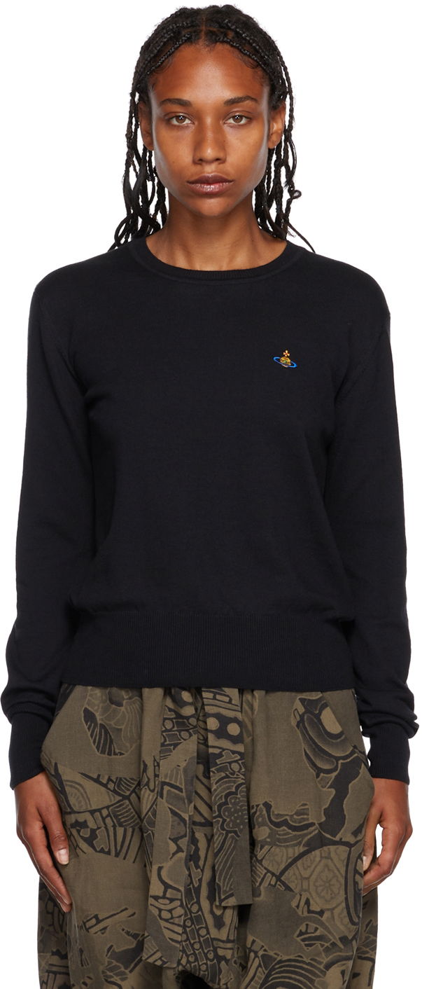 Sweater Vivienne Westwood Embroidered Logo Crew Neck Sweater Svart | 18030019-Y000E-