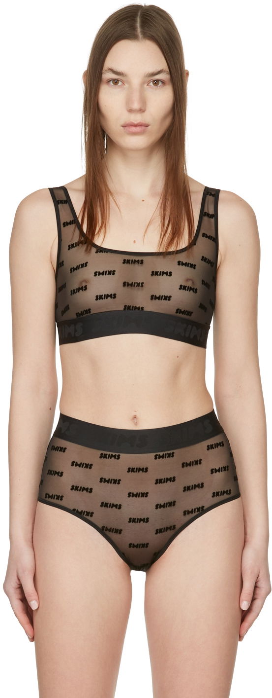 Behå SKIMS After Hours Logo-Jacquard Mesh Bra Svart | BR-SCN-1312