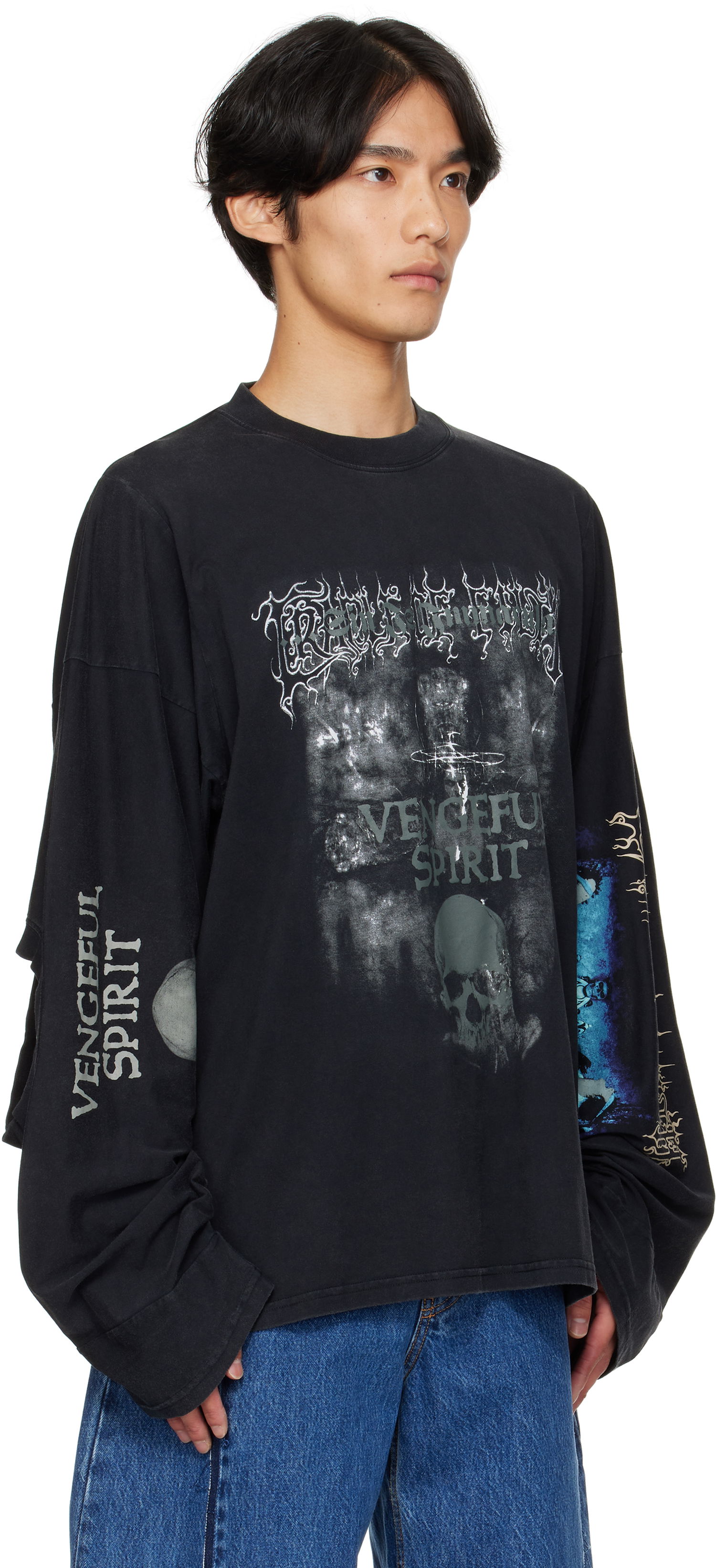 T-shirt VETEMENTS Vetements Cradle of Filth 'Spirit' Cut-Up Longsleeve T-Shirt Svart | UCF76LS680M, 1
