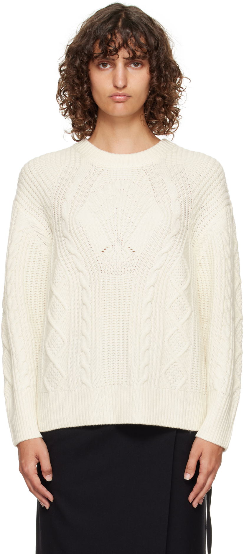 Sweater Loulou de Saison Loulou de Saison Silva Cable Knit Sweater Vit | SILVA