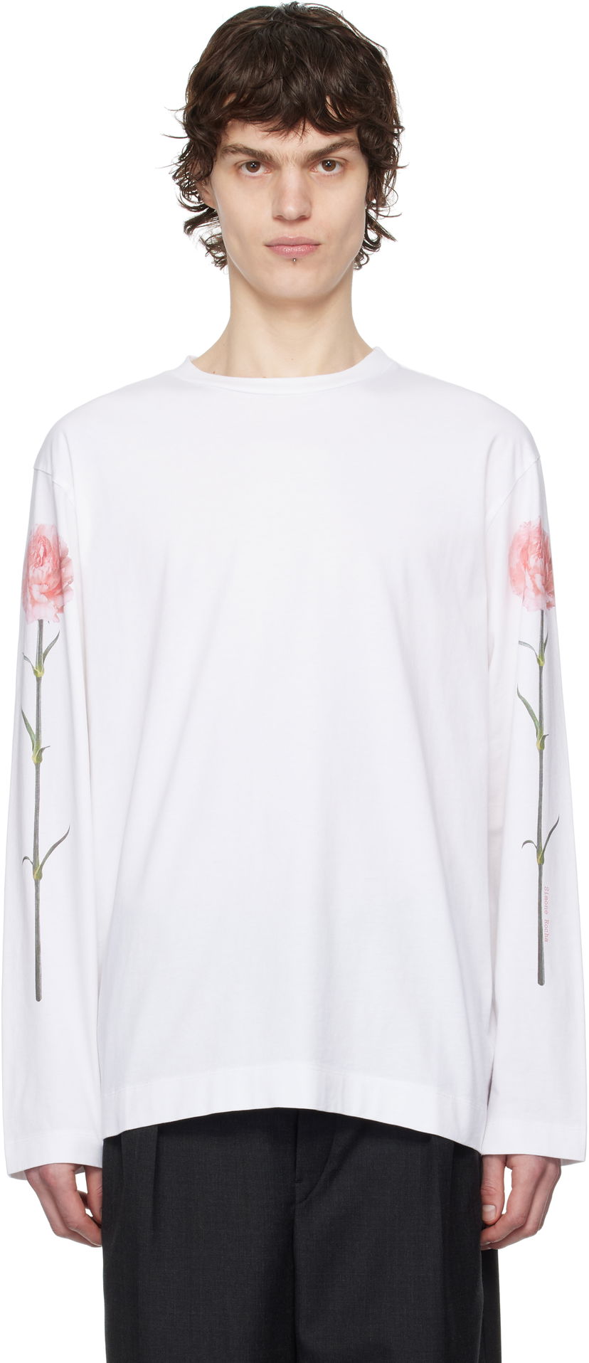 T-shirt Simone Rocha Simone Rocha Carnation Print Long Sleeve T-Shirt Vit | 5194P32P32A-M 0569