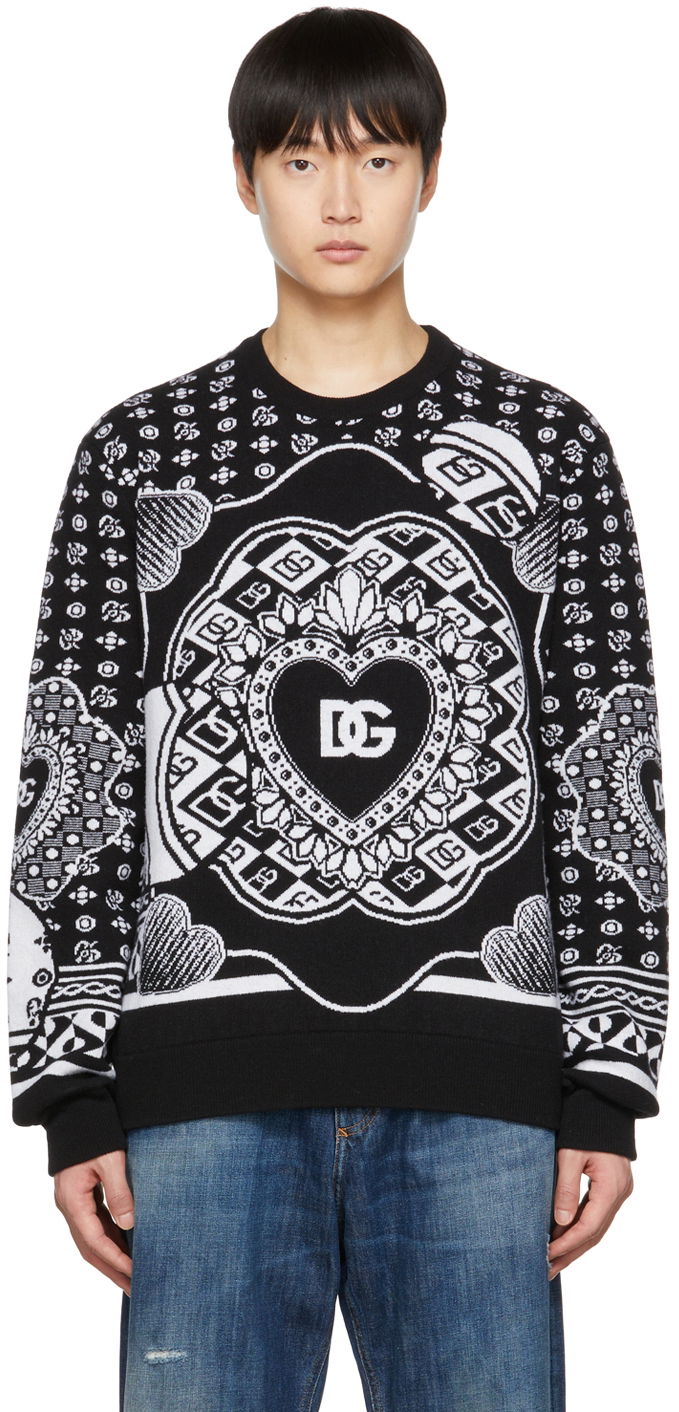 Sweater Dolce & Gabbana Black Graphic Sweater Svart | GXJ79TJAWJ4