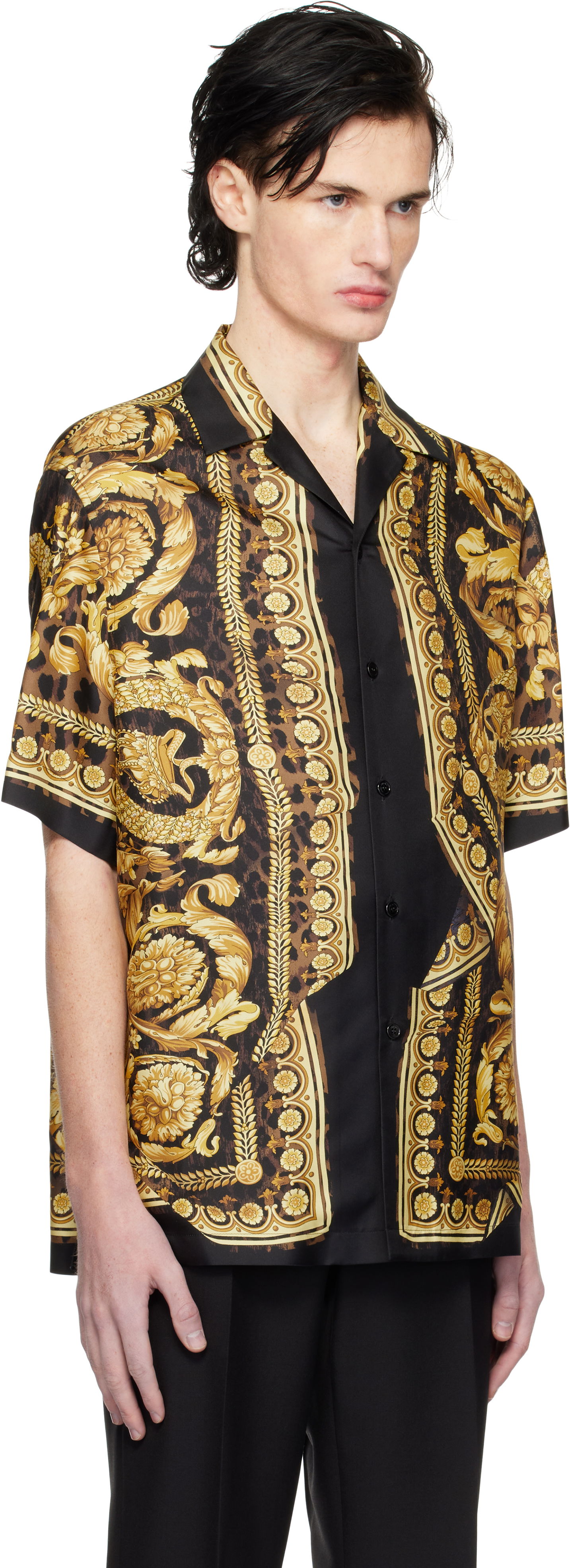 Skjorta Versace Black & Gold Wild Illusion Silk Shirt Svart | 1003926_1A11896, 1