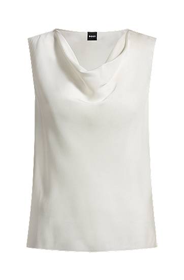 Linne BOSS Stretch Silk Cowl Neck Sleeveless Blouse Vit | 50537652