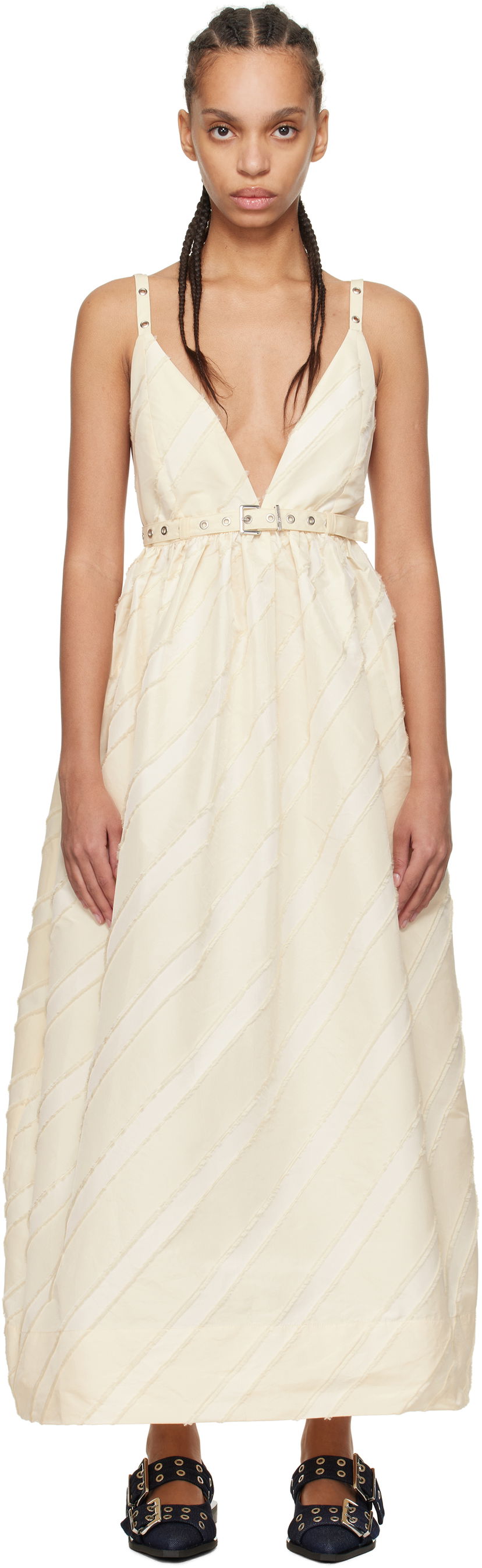 Klä GANNI GANNI Stripe Strap Maxi Dress Beige | W0173