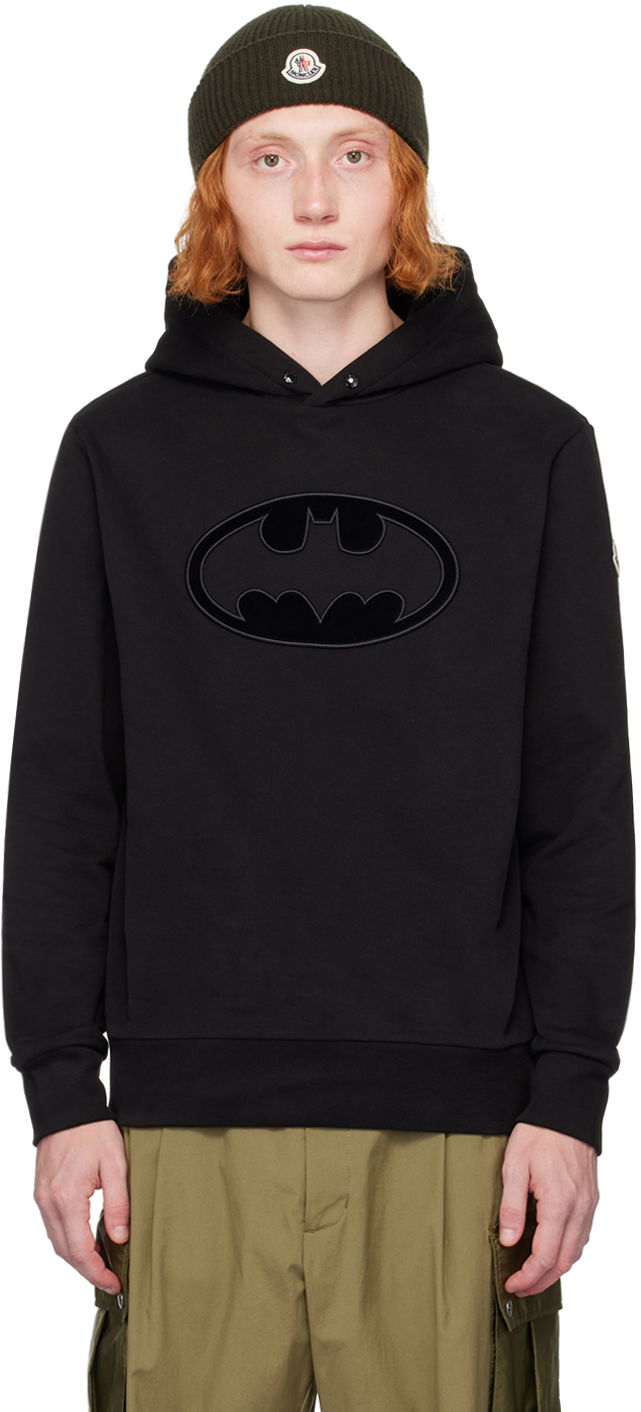 Sweatshirt Moncler Black Flocked Batman Logo Hoodie Svart | J20918G0006289AHE