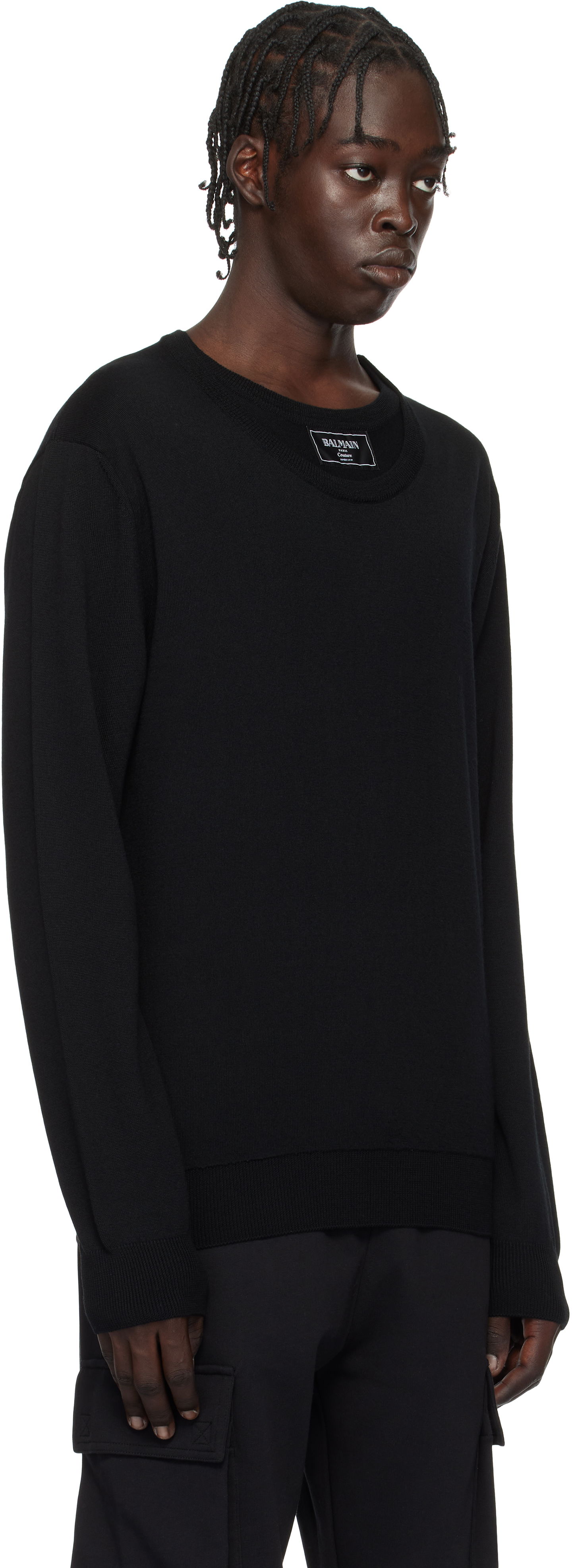 Sweater Balmain Knitted Double-Collar Sweater Svart | EH1KD145KH92, 1