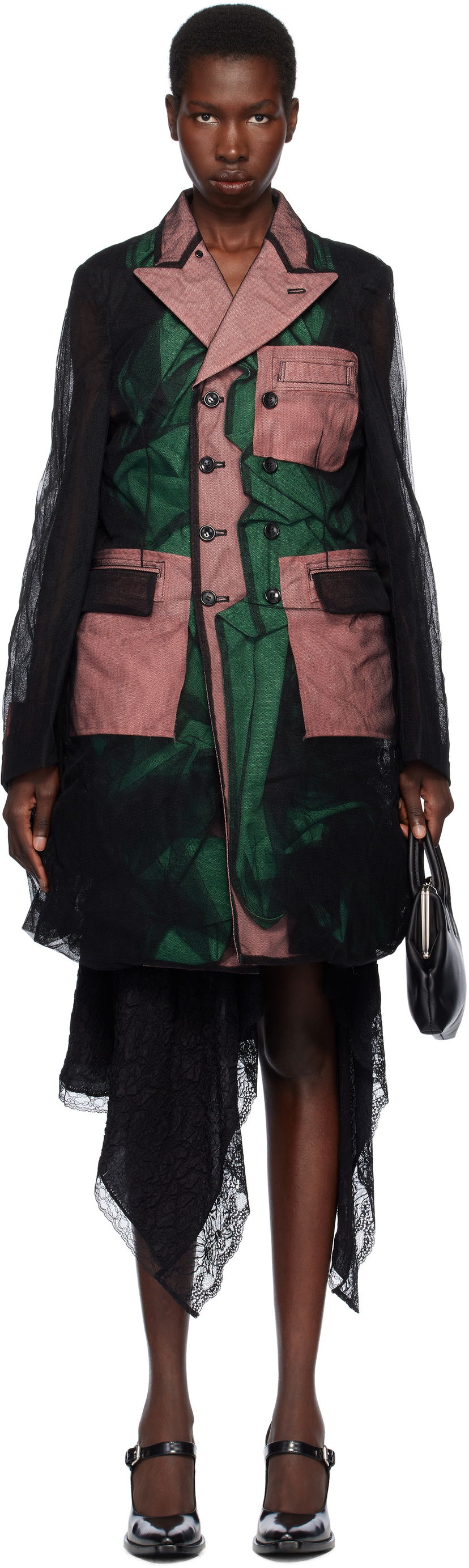 Rockar Comme des Garçons Comme des Garçons Homme Plus Tulle & Gabardine Coat Svart | PO-J035-051