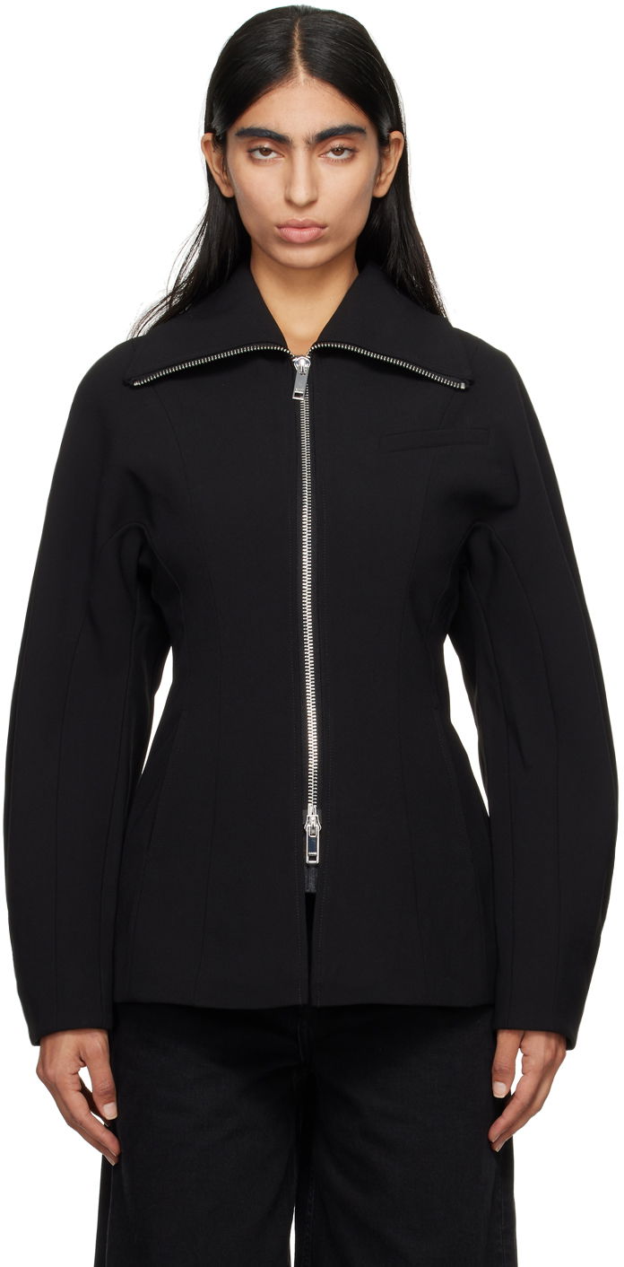 Jacka GANNI GANNI Bonded Crepe Curve Sleeve Jacket Svart | F9608