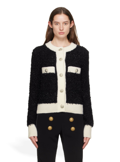 Sweater Balmain Textured Cardigan Svart | BF0KL125KF19