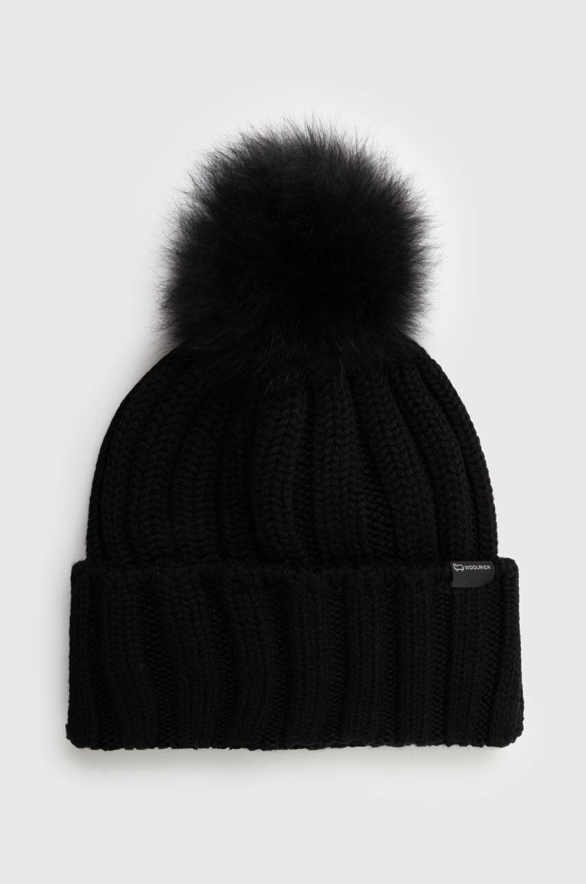 Mössa WOOLRICH Wool Beanie with Pom-Pom Svart | CFWWAC0163FRUF0428, 0