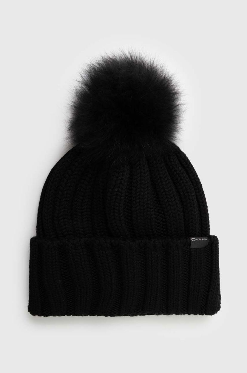 Mössa WOOLRICH Wool Beanie with Pom-Pom Svart | CFWWAC0163FRUF0428