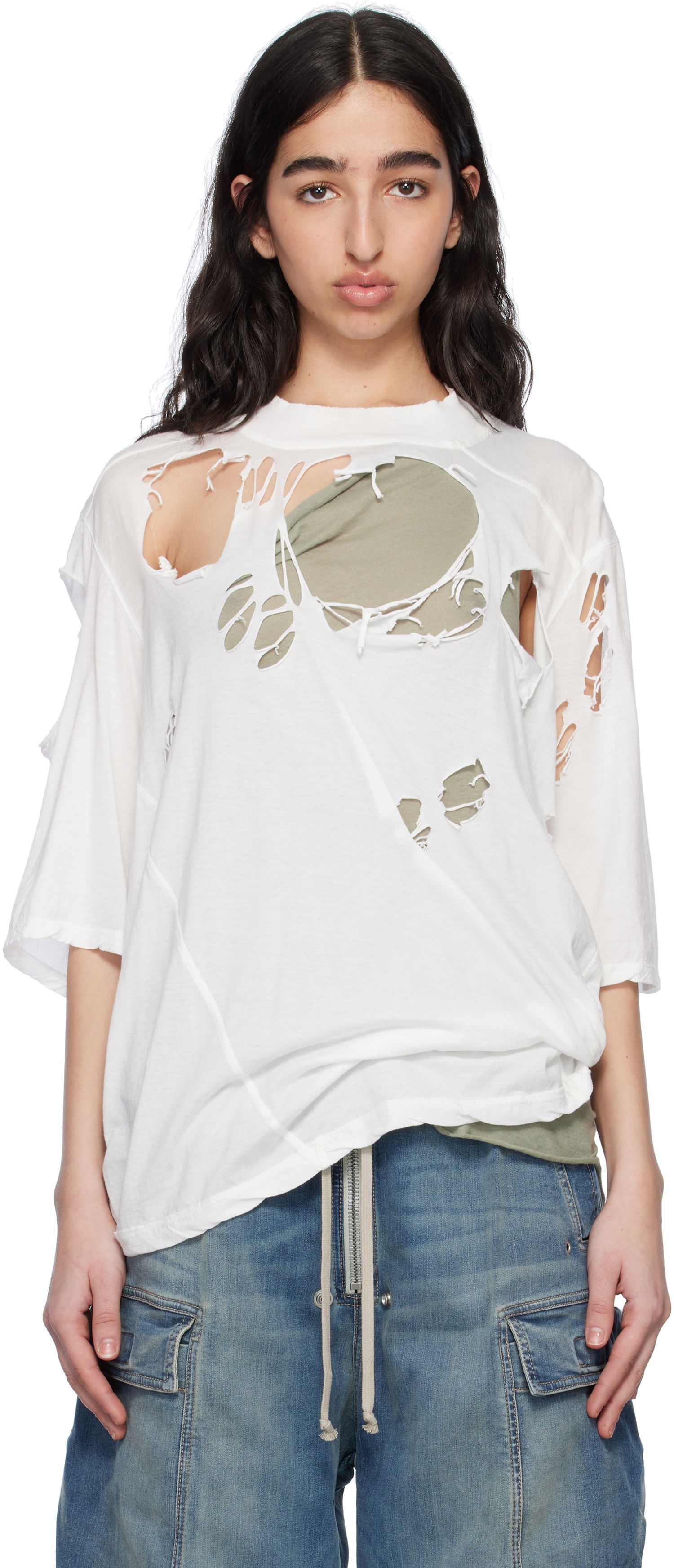 T-shirt Rick Owens Rick Owens DRKSHDW Distressed T-Shirt Vit | DS01E3201 BHDSD, 0