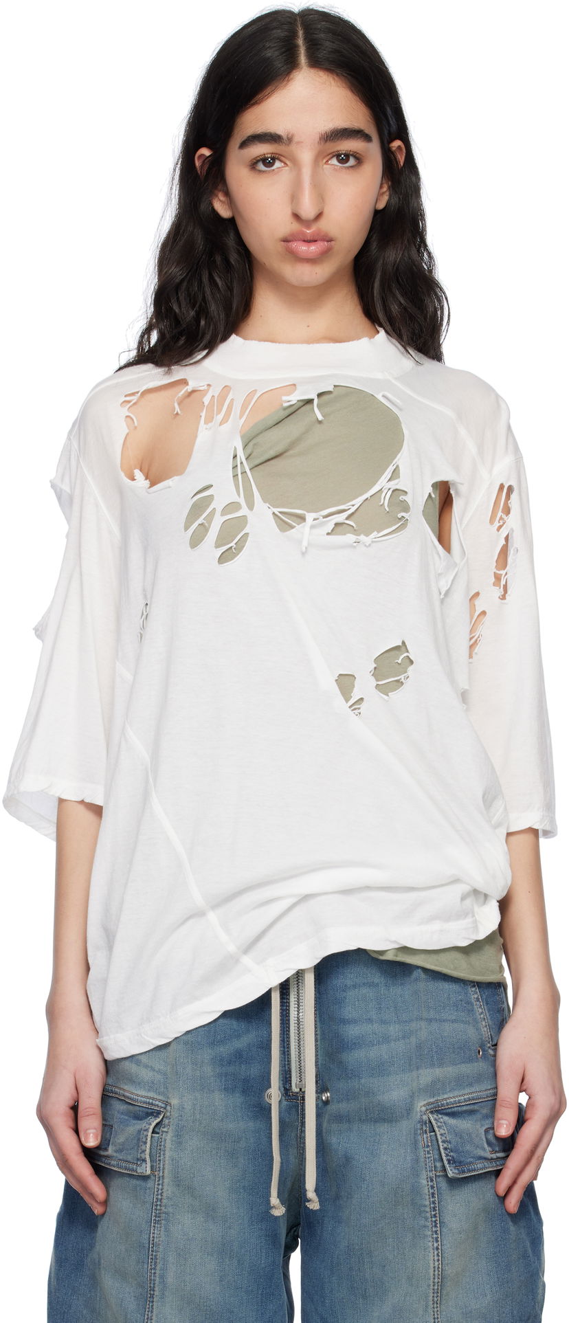T-shirt Rick Owens Rick Owens DRKSHDW Distressed T-Shirt Vit | DS01E3201 BHDSD