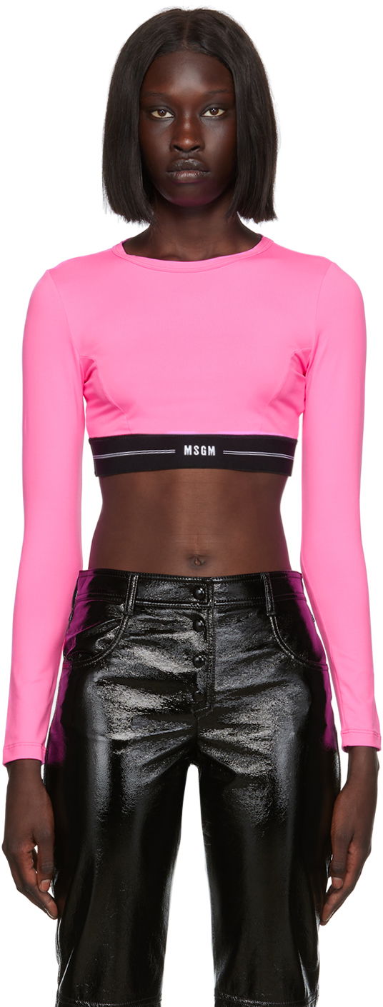 Crop top MSGM MSGM Cropped Long Sleeve Top Rosa | 3341MDM91 227584