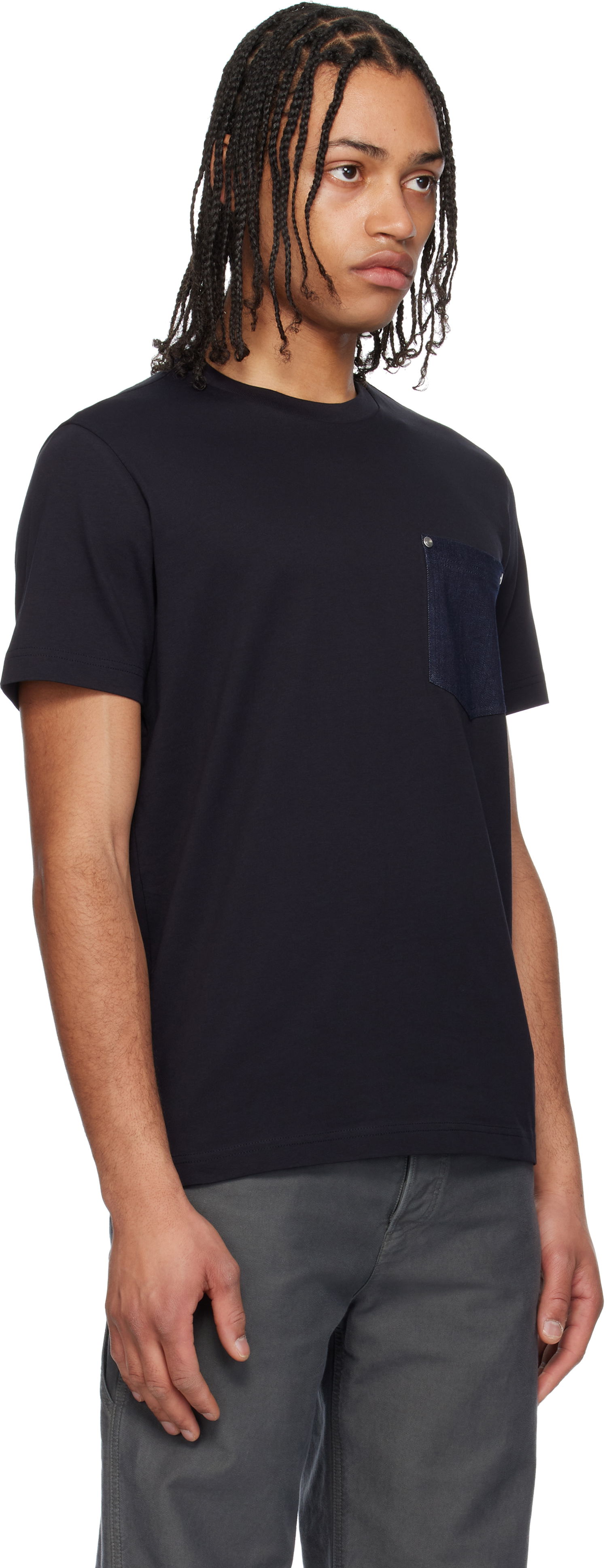 T-shirt Moncler Moncler Cotton & Denim Pocket T-Shirt Mörkblå | K10918C0003989AKK, 1