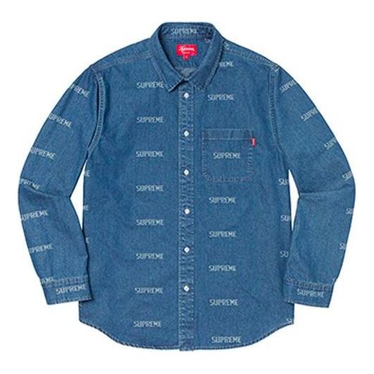 Skjorta Supreme Logo Print Denim Shirt Blå | SUP-SS19-962