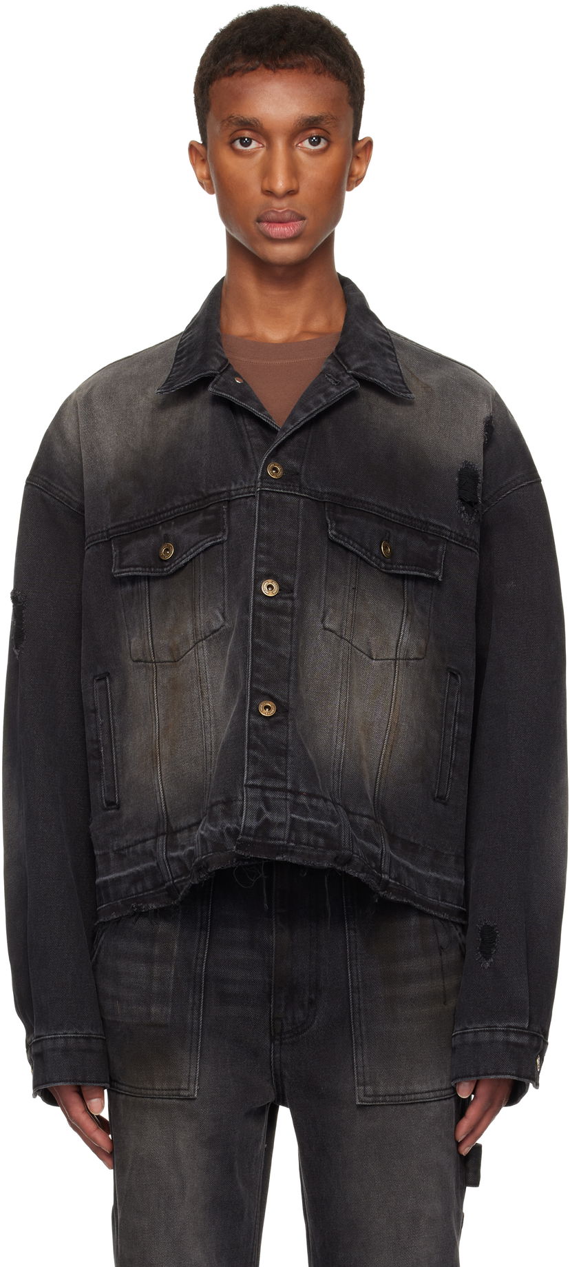 Jacka We11done Distressed Denim Jacket Svart | WD-DJ3-24-310-U-BK
