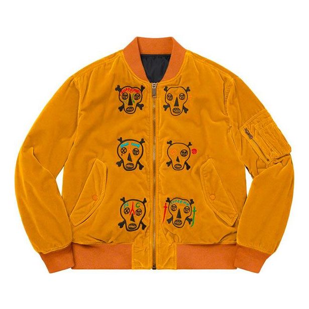 Bomberjacka Supreme Clayton Patterson Skulls Velvet Bomber Jacket Orange | SUP-SS21-601