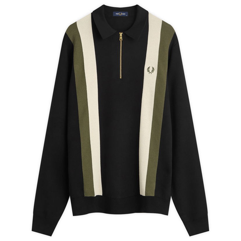 Polotröja Fred Perry Fred Perry Textured Knitted Zip Polo Shirt, Size Large Svart | K1354-102