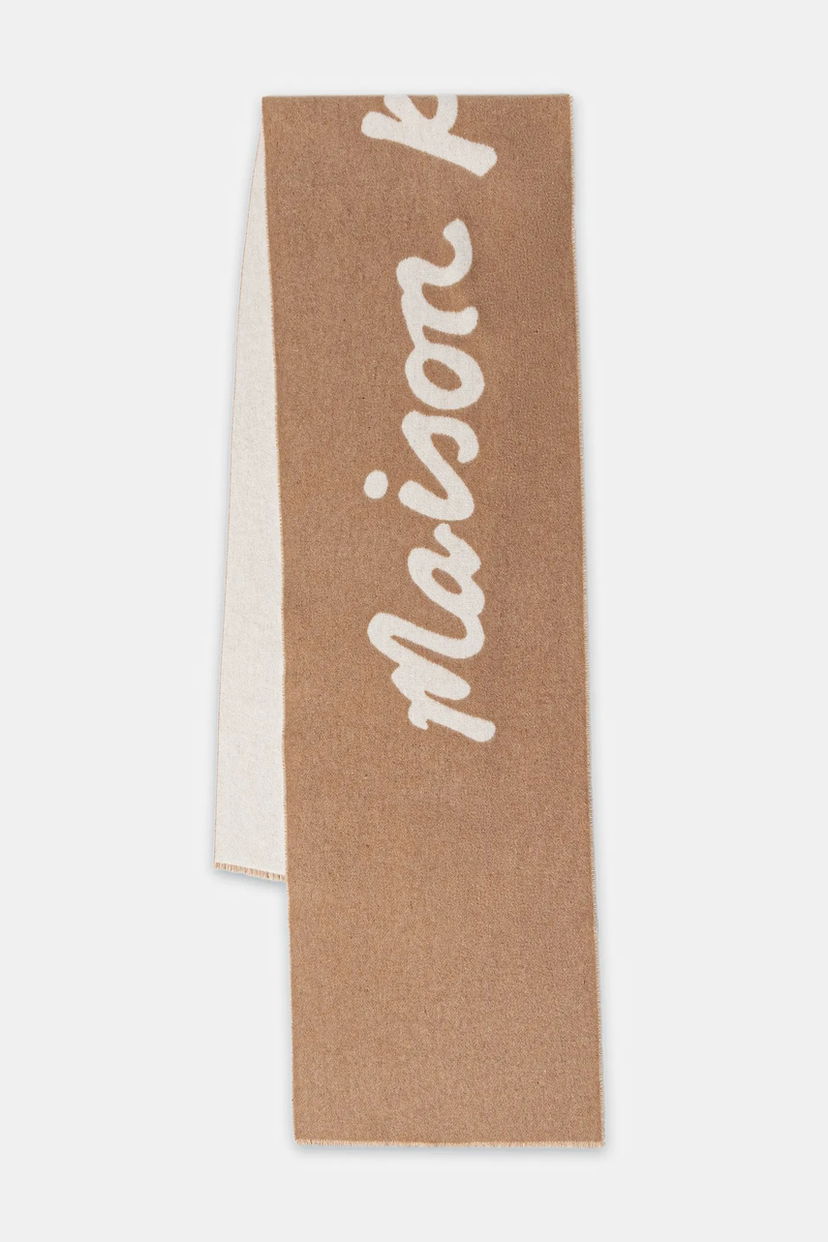 Halsduk MAISON KITSUNÉ Scarf with wool blend Handwriting Beige | PM06202WB0038