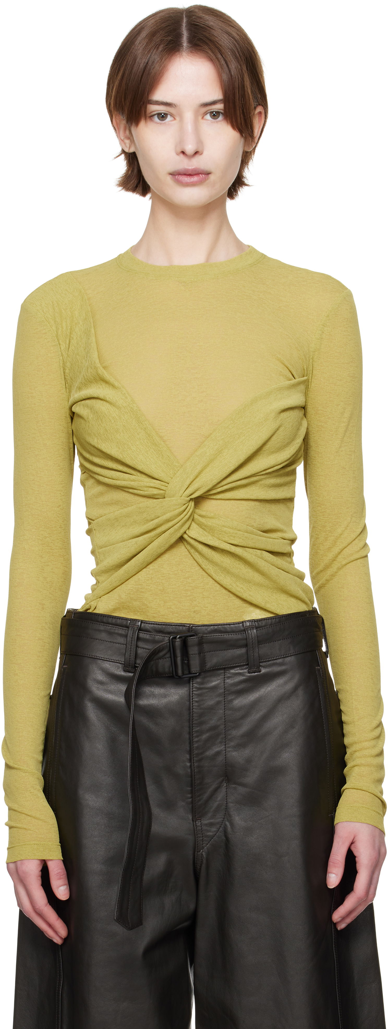 Crop top Nanushka Nanushka Izolda Draped Mesh Jersey T-Shirt Grön | NW25RSTP15564, 0