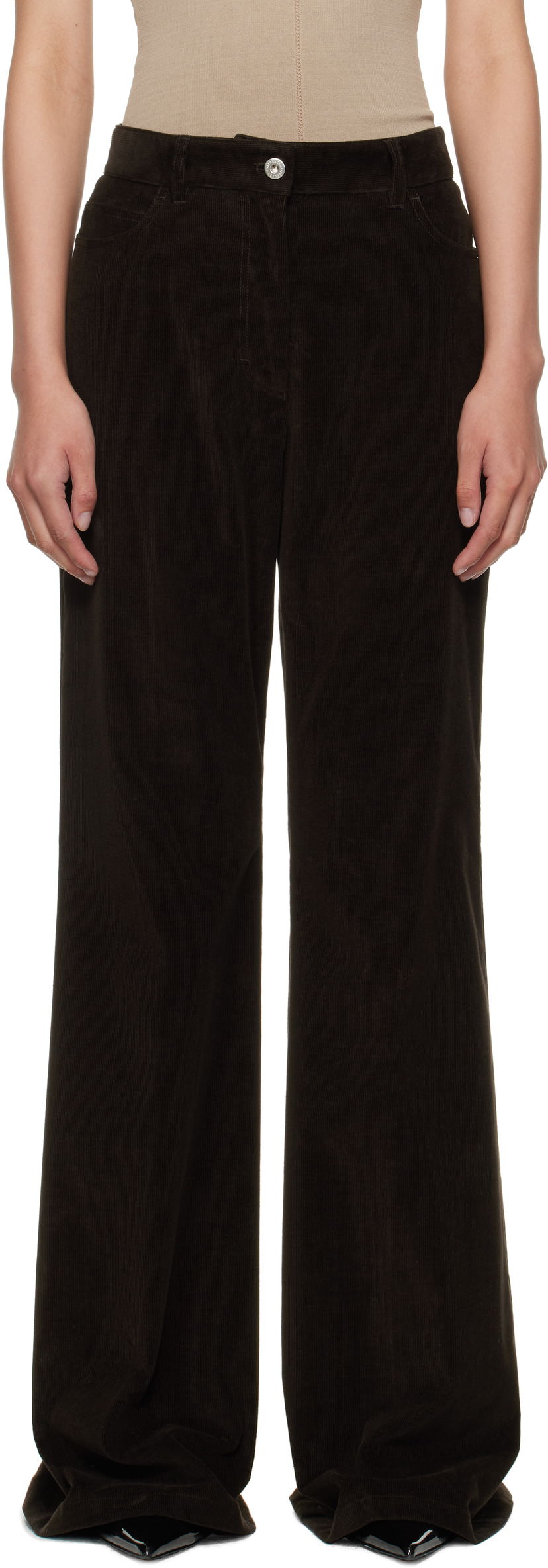 Byxor FERRAGAMO Ferragamo Flared Corduroy Trousers Brun | 785197