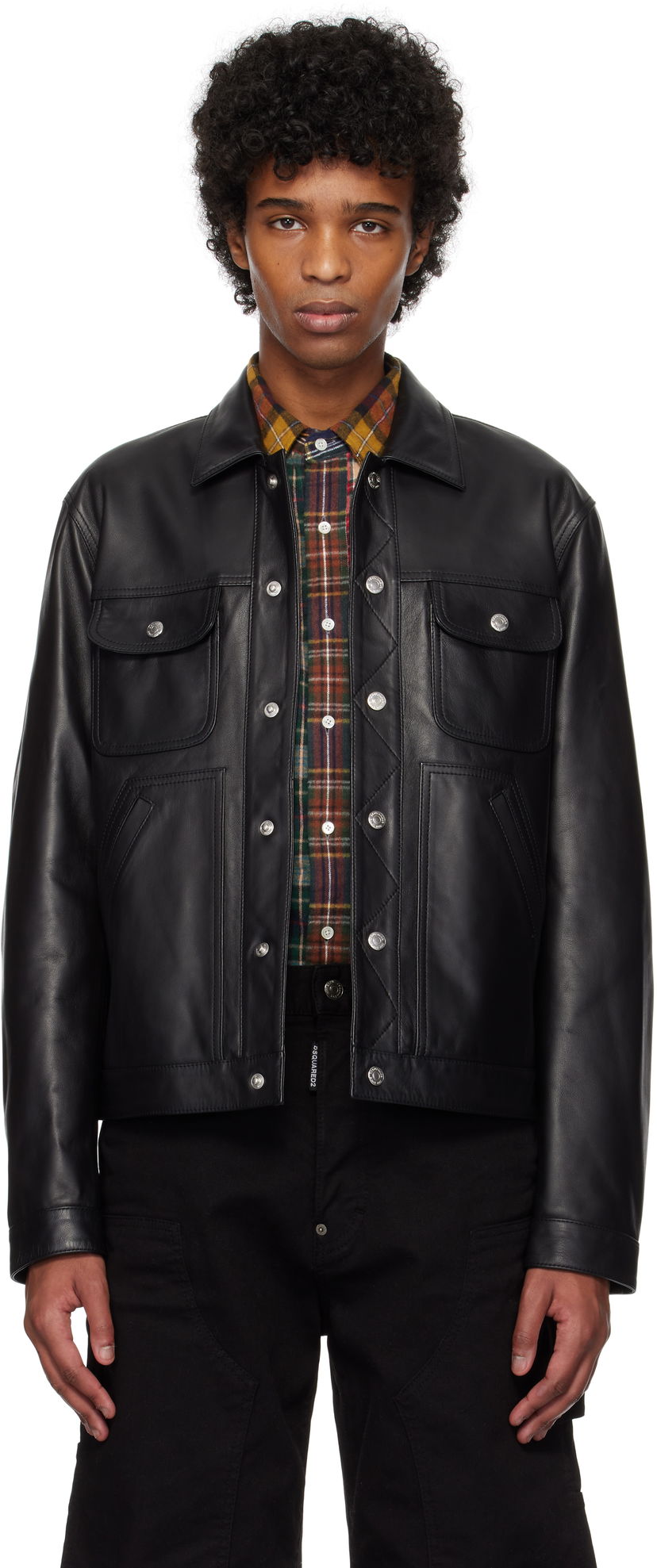 Jacka DSQUARED2 Dsquared2 Boxy Jean Leather Jacket Svart | S74AM1571_SY1491