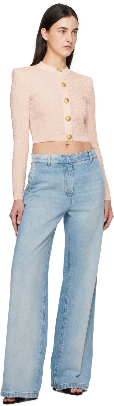 Sweater Balmain Balmain Labyrinth Knit Cropped Cardigan Rosa | EF1KL196KI02, 3