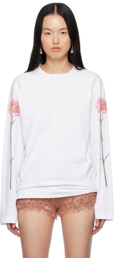 T-shirt Simone Rocha Simone Rocha Carnation Print Long Sleeve T-Shirt Vit | 5194P32P32A-W 0569, 0