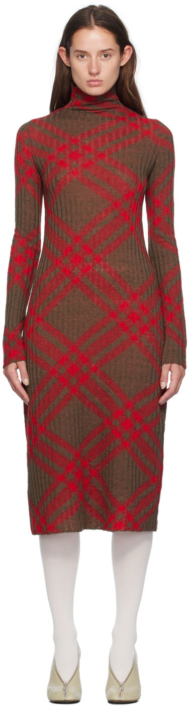 Klä Burberry Check Midi Dress Röd | 8093580