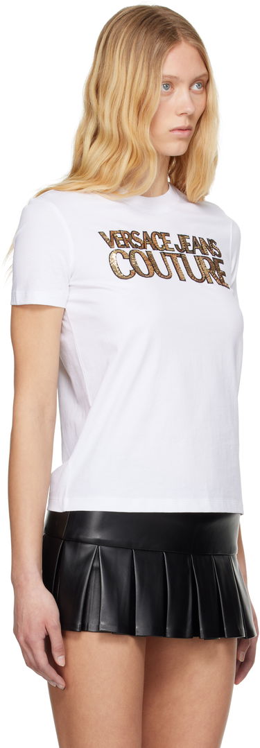 T-shirt Versace Versace Jeans Couture Sequinned Logo T-Shirt Vit | E78HAHE02_ECJ00E, 1