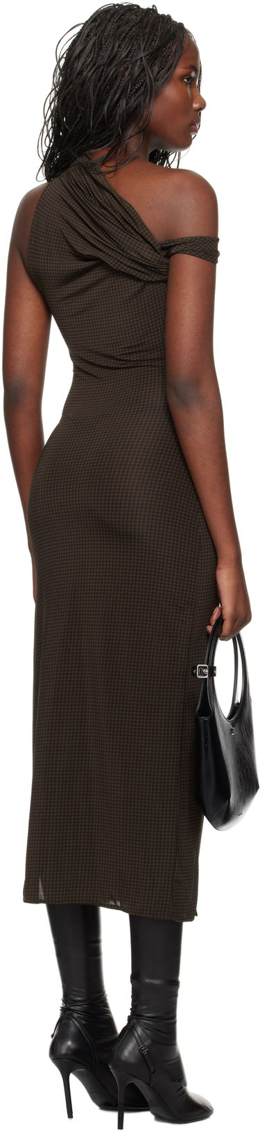 Klä Courrèges Houndstooth Twist Midi Dress Brun | 324JRO450PR0078, 2