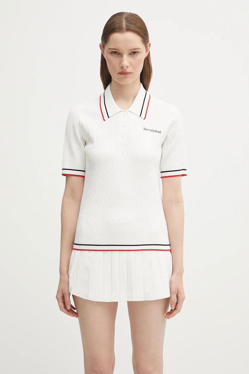 Klä Sporty & Rich Sporty & Rich Serif Logo Mini Cable Polo Dress Vit | TO068602300WH58