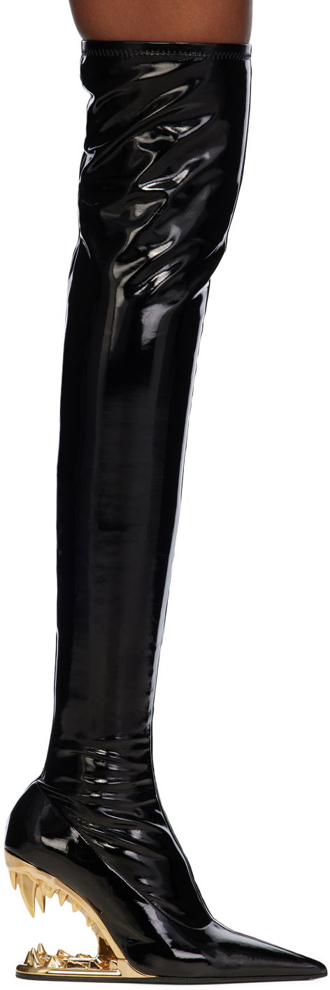 Kläder GCDS GCDS Morso Thigh-High Patent Leather Boots Svart | A1OW4605AA9