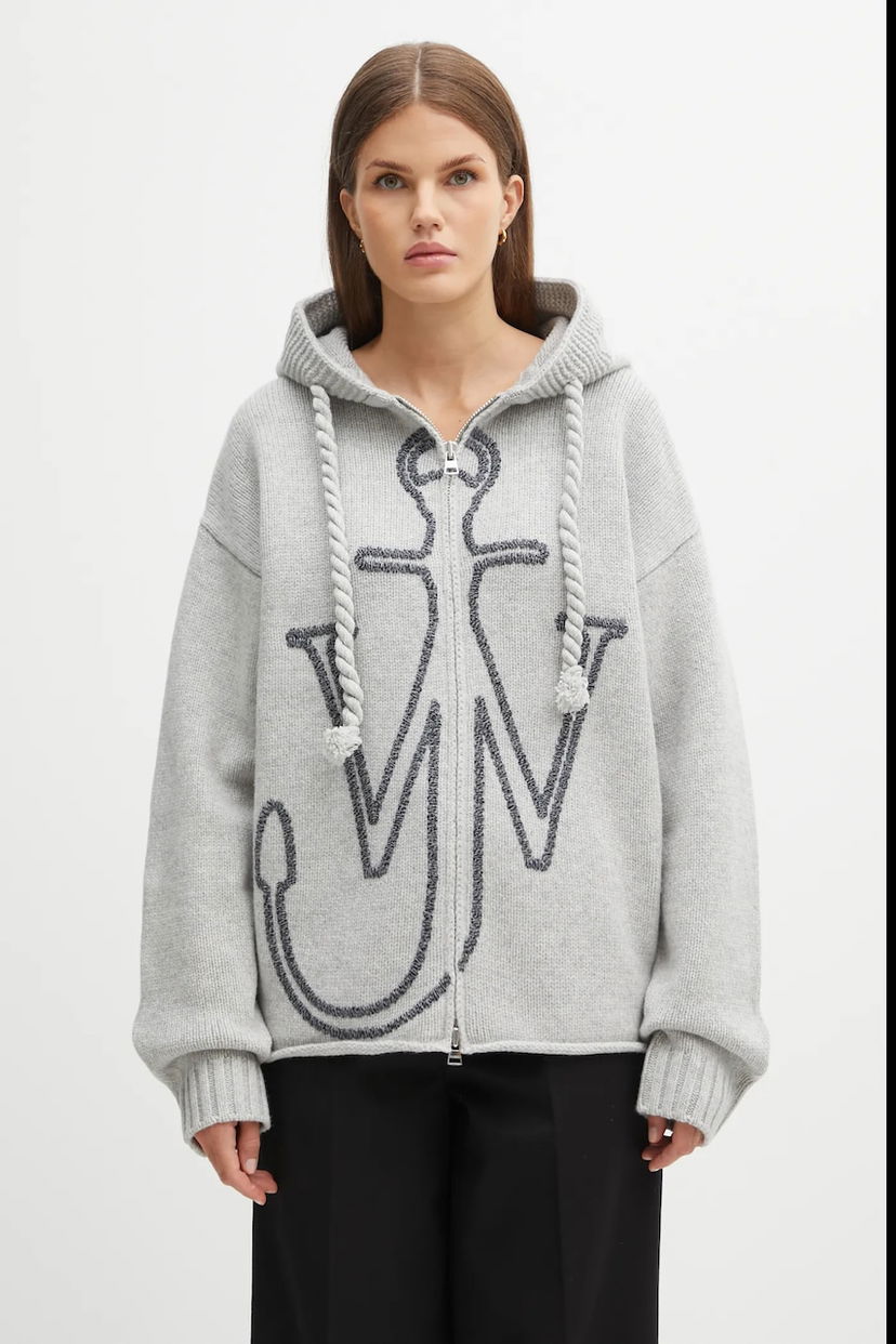 Sweater JW Anderson JW Anderson Anchor Embroidery Zipped Cardigan Grå | KW1499.YN0412