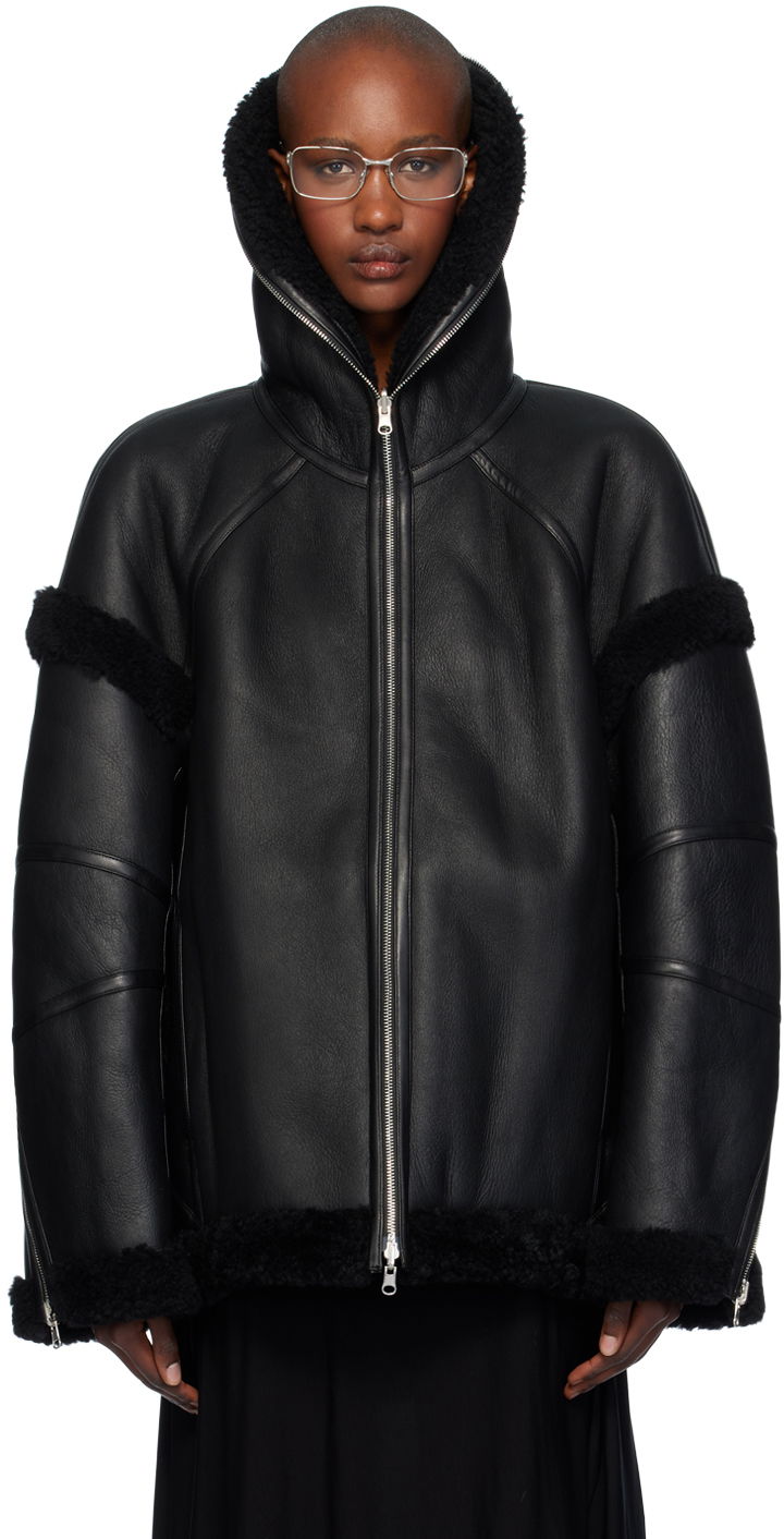 Bomberjacka Helmut Lang Helmut Lang Apex Teddy Reversible Leather Jacket Svart | O07HW499