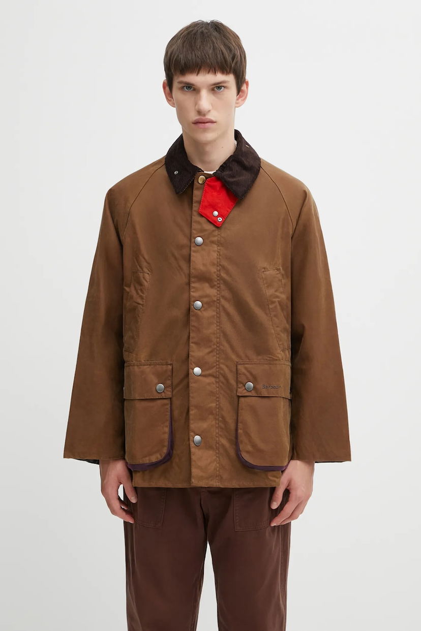 Jacka Barbour Paul Smith OS Bedale Wax Jacket with Red Snap Tab and Corduroy Collar Brun | MWX2515TA51