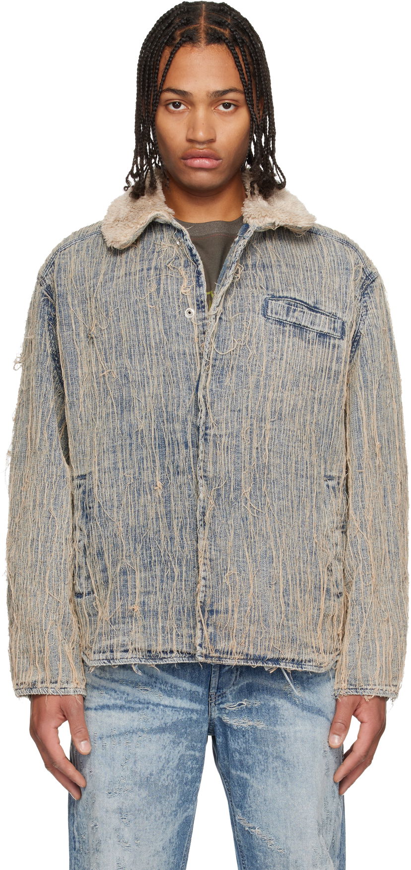 Jacka Diesel Shredded Denim Jacket with Sherpa Collar D-Ivar-S Flerfärgad | A19276-0CMBZ-01