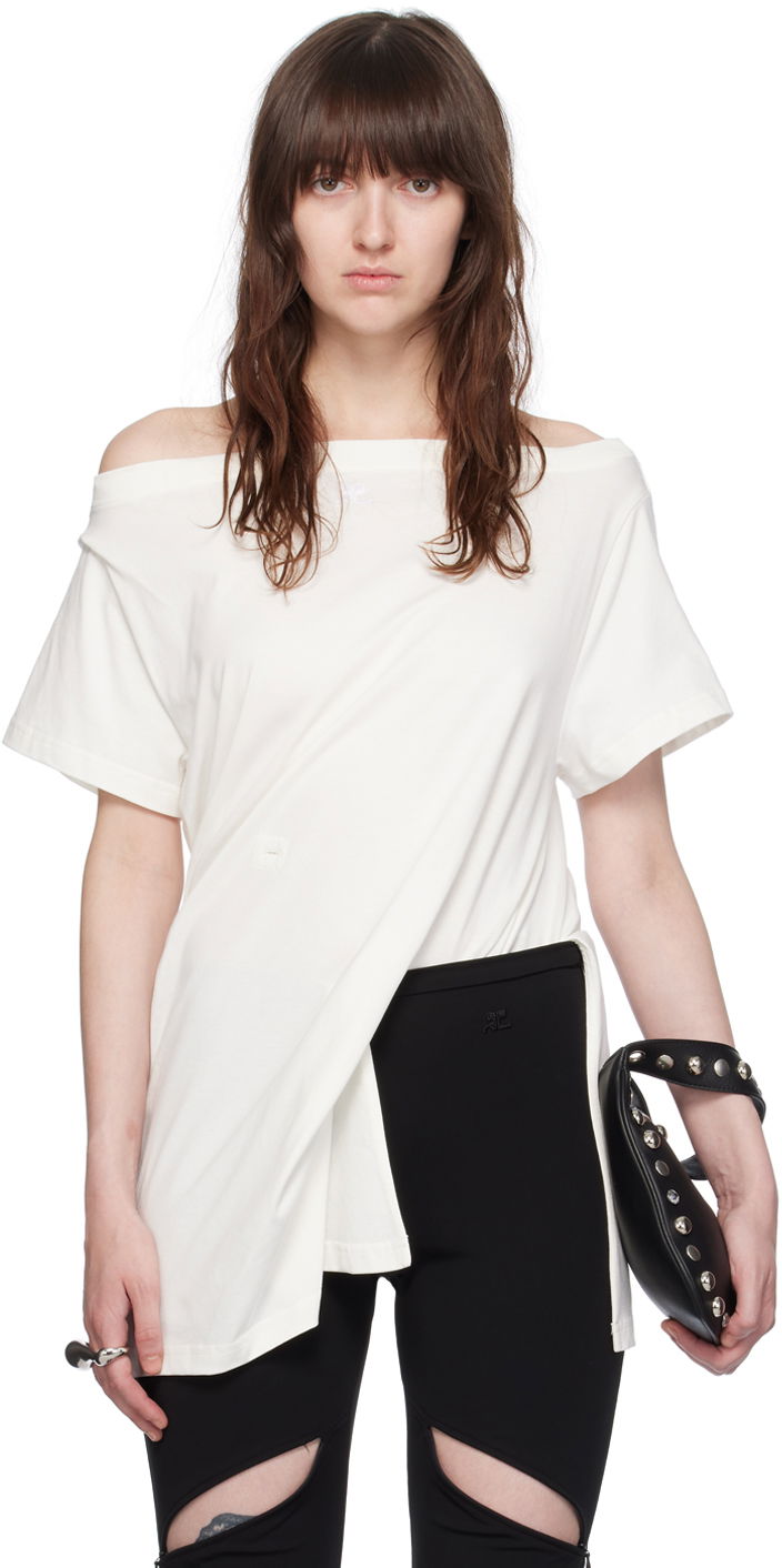 T-shirt Courrèges Off Shoulder T-Shirt Vit | 224JBD094JS0107