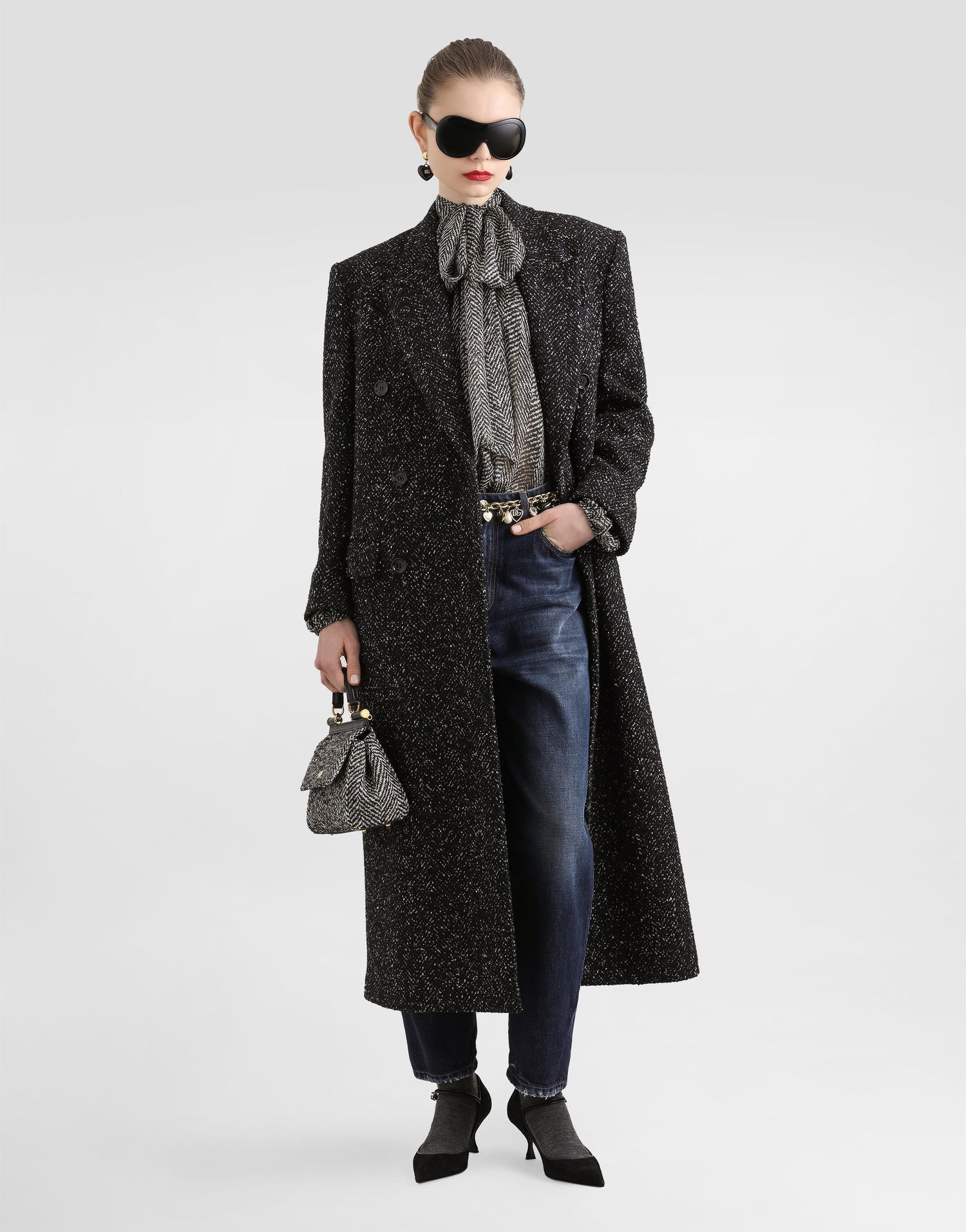 Rockar Dolce & Gabbana Dolce & Gabbana Oversized Double-breasted Wool Blend Chevron Coat Svart | F0GHHTFCZADS8031, 1