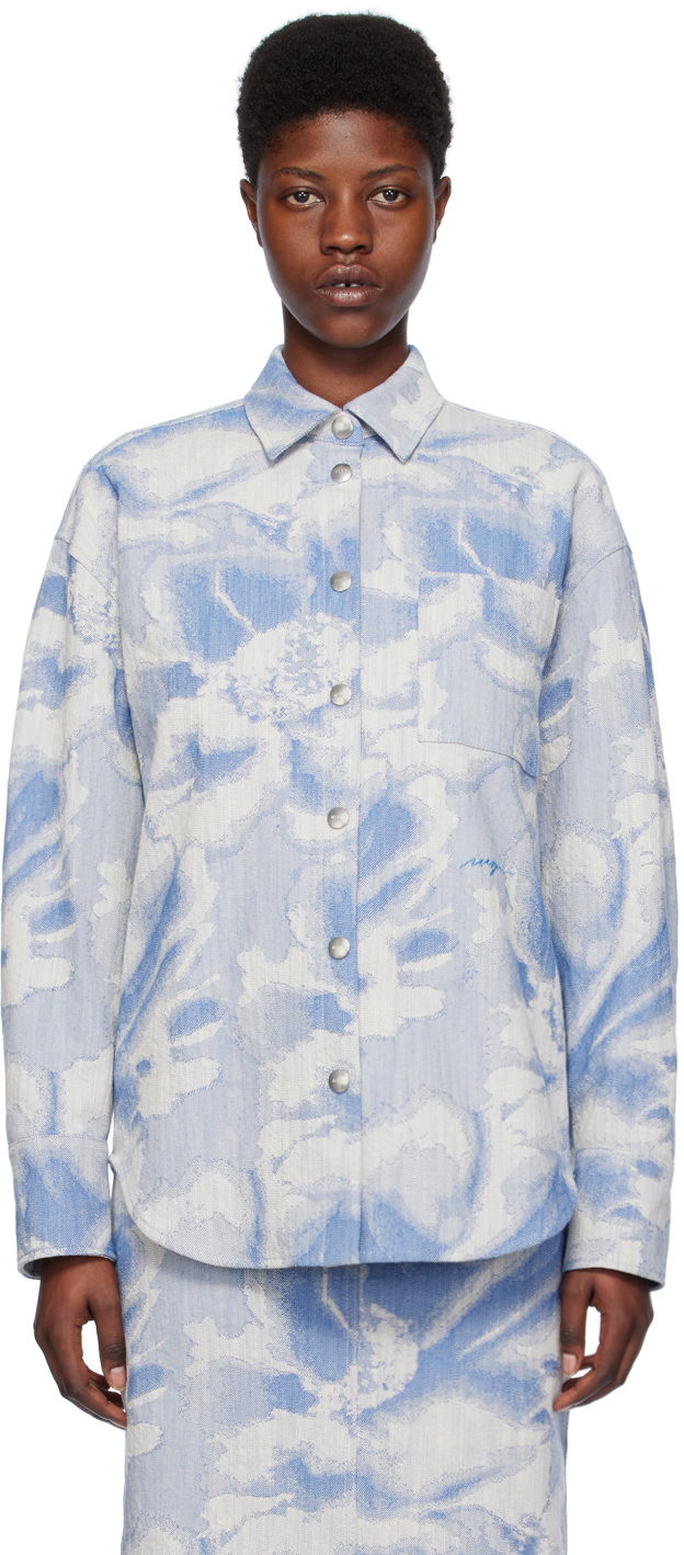 Skjorta MSGM Embroidered Denim Shirt Blå | 3641MDE15X 247012