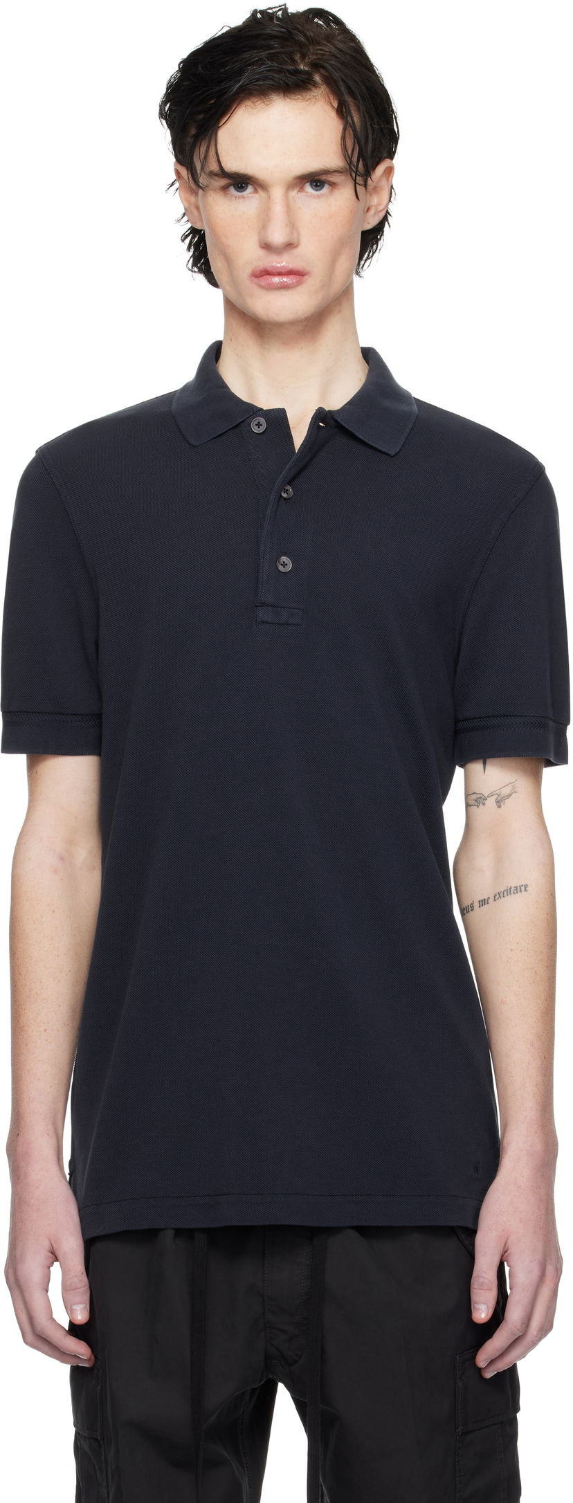 Polotröja Tom Ford Three-Button Polo Shirt Mörkblå | JPS011-JMT009S25