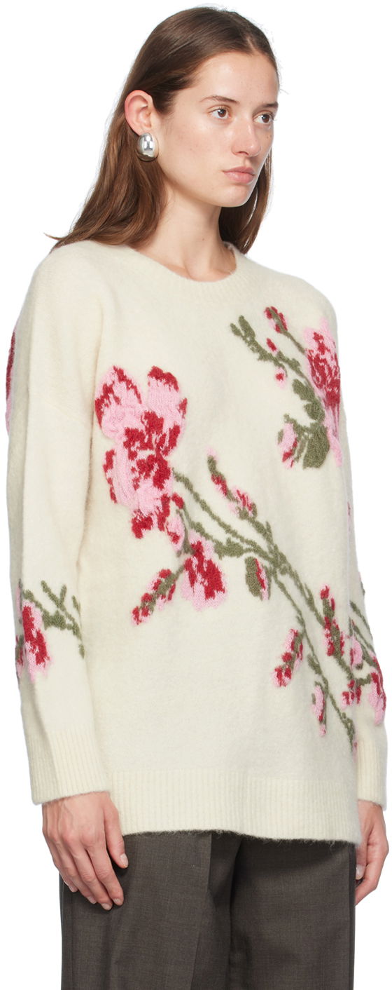 Sweater Blumarine Blumarine Jacquard Rose Crewneck Sweater Vit | A422M490A, 1