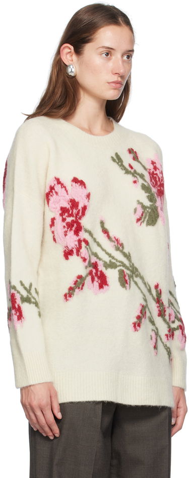 Sweater Blumarine Blumarine Jacquard Rose Crewneck Sweater Vit | A422M490A, 1