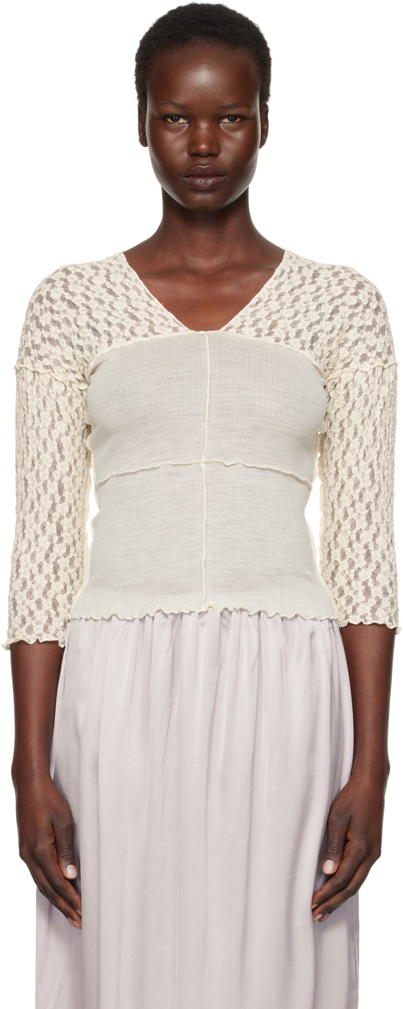 Crop top Baserange Nehru Long Sleeve T-Shirt Vit | TONLS-LA-SP25