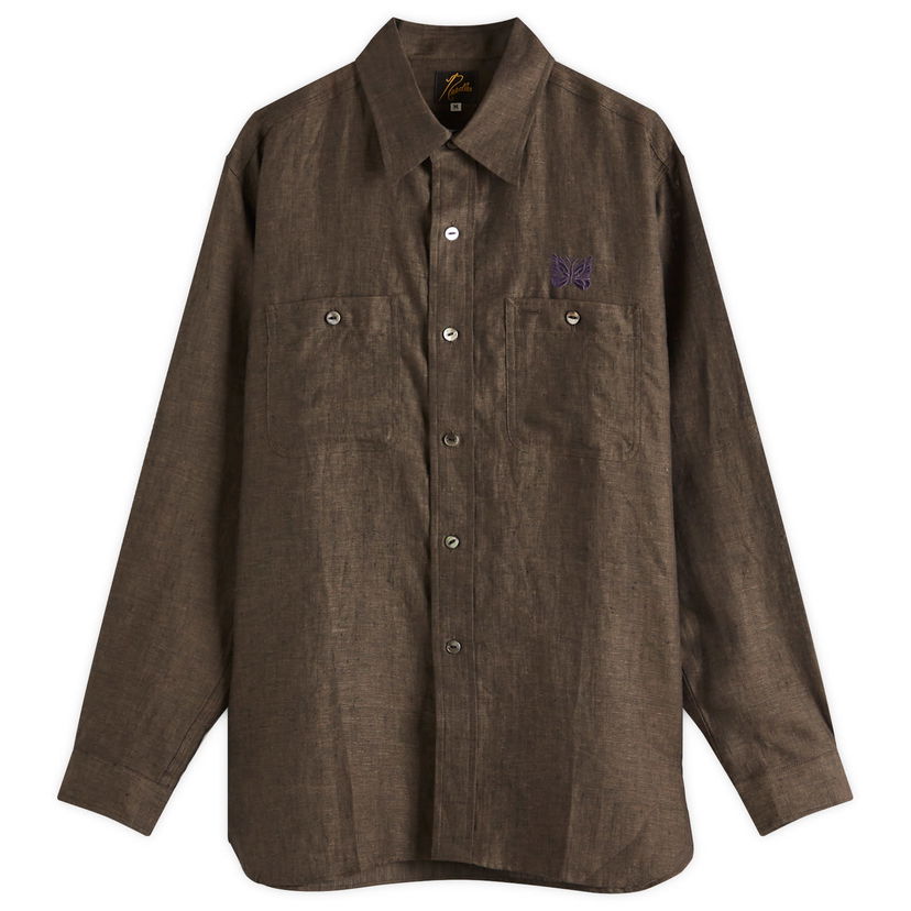Skjorta Needles Needles Linen Chambray Work Shirt, Large Brun | QV291-C