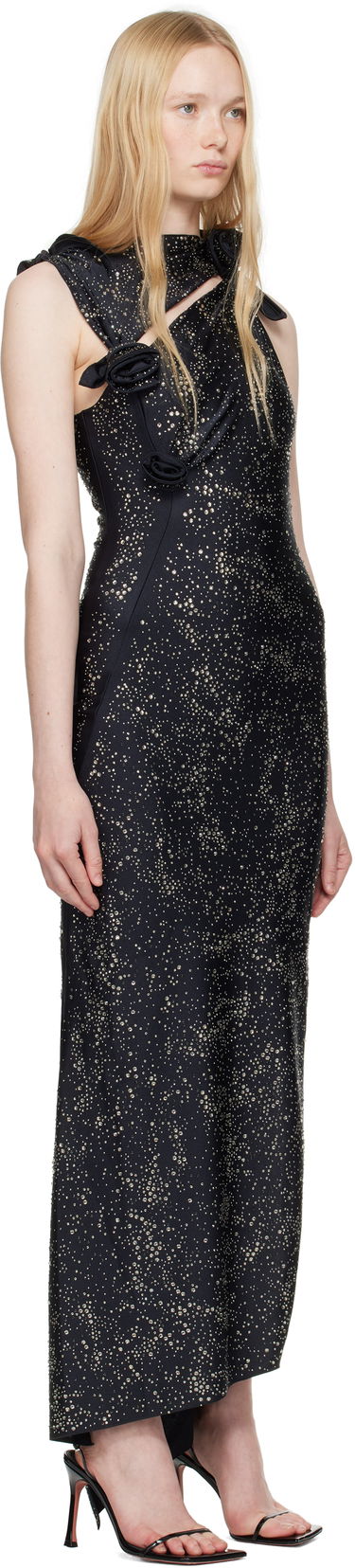 Klä Coperni Coperni Crystal-Embellished Asymmetric Flower Maxi Dress Svart | COPR44CRF5001, 1